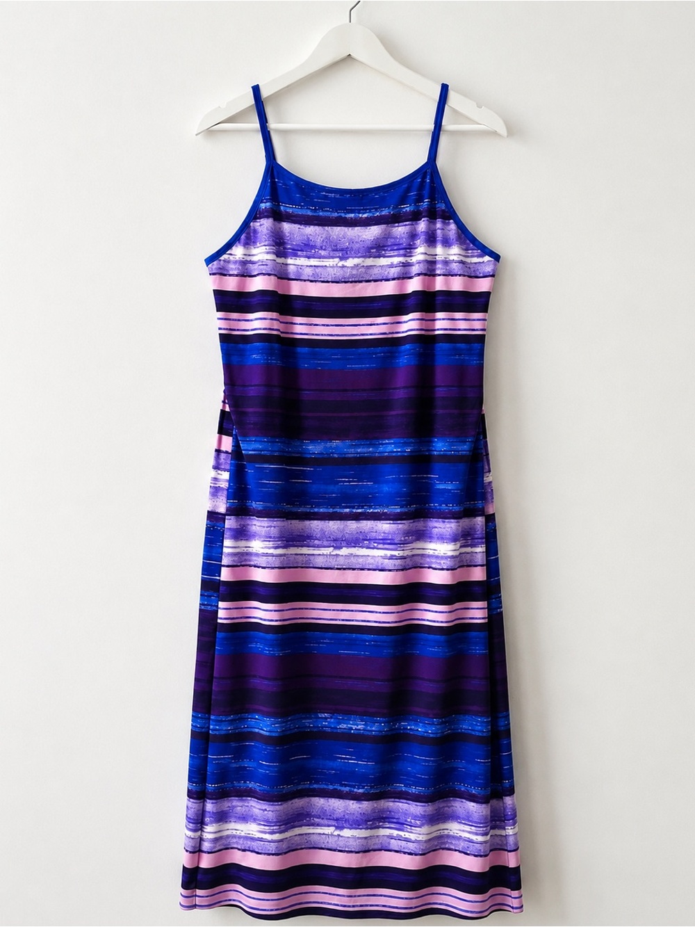 Sleeveless Striped Midi Dress in Blue and Purple